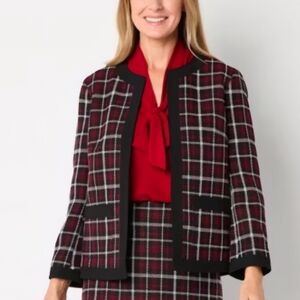 B14. Evan Picone Red and Black Plaid Blazer